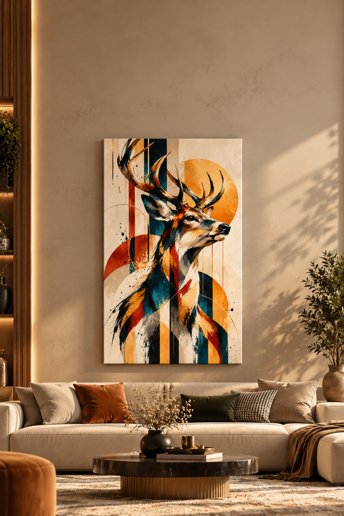 Golden Wild | Abstract Stag Canvas Wall Art - X05 (Medium (11.7X16.5 inches))